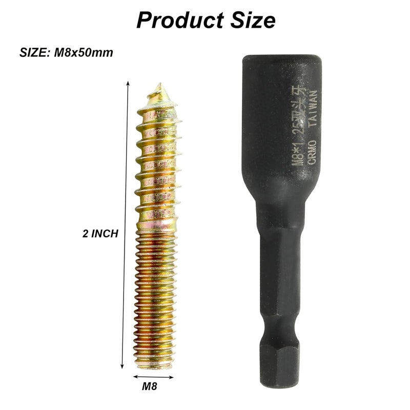 Hitefu 20PCS Hanger Bolts, M8 Double Ended Screws 2"(50mm) Length, M8 Dowel Screw for Wood Furniture, with (M8x1.25mm) Hanger Bolt Driver - Image 3